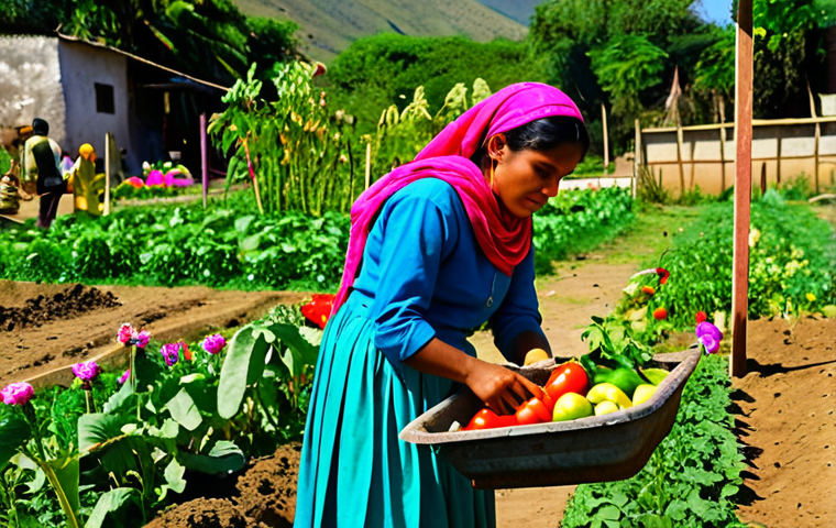 Latina Kongji**
"A vibrant and determined young Latina woman, fully clothed in modest, colorful traditional clothing, working diligently in a bustling community garden in a small Latin American village. She is tending to crops, surrounded by other women helping each other. The scene is bathed in warm sunlight, showcasing the lush greenery and colorful flowers. Safe for work, appropriate content, perfect anatomy, natural proportions, professional photography, family-friendly."
**