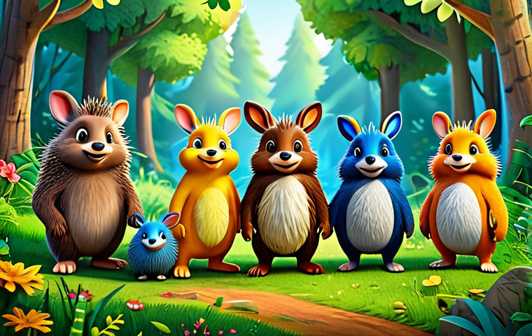 Kongs Jrabbit & Friends**
"A group of diverse, anthropomorphic animal characters from Kongs Jrabbit (e.g., Jrabbit, hedgehog, etc.) standing together in a lush, colorful forest clearing, smiling. The scene evokes friendship and teamwork. Bright, vibrant colors, whimsical style, safe for work, family-friendly."
**