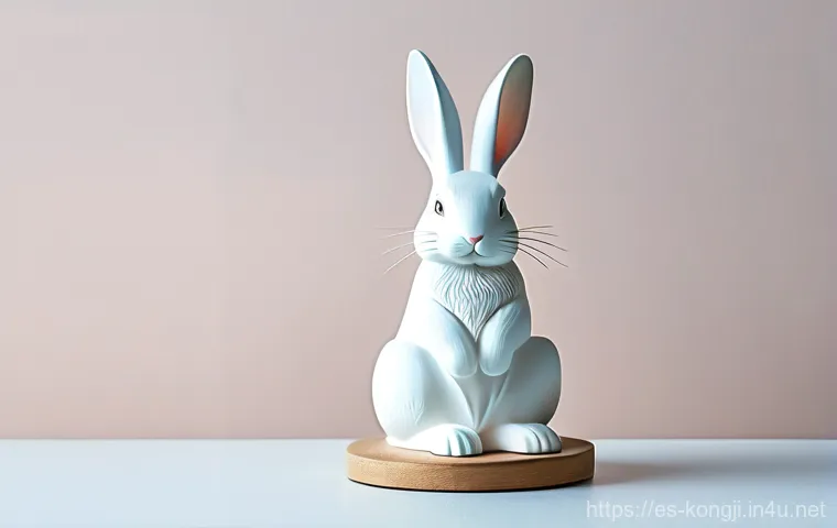 콩지래빗 한정판 아이템 - **The Kongji Rabbit limited edition collectible elegantly displayed within a modern, illuminated sho...