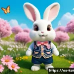 Home 13 콩지래빗 캐릭터 이름 유래 - A charming anthropomorphic rabbit character named Kongji Rabbit, wearing a cute pastel-colored vest ...