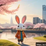 콩지래빗 제작 과정 비하인드 - A charming and whimsical character design of Kongji Rabbit, depicted as a cute anthropomorphic rabbi...
