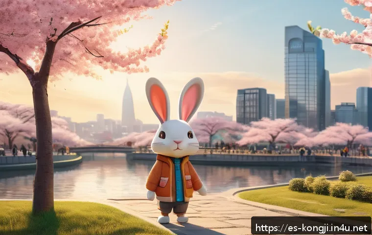 콩지래빗 제작 과정 비하인드 - A charming and whimsical character design of Kongji Rabbit, depicted as a cute anthropomorphic rabbi...
