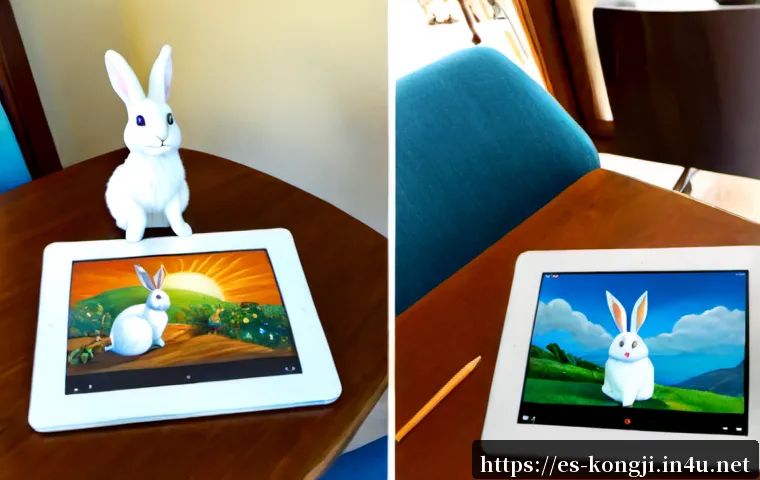 Home 17 콩지래빗 원작과 애니메이션 비교 - Photorealistic split-screen comparison scene of a charming white rabbit character concept: left side...
