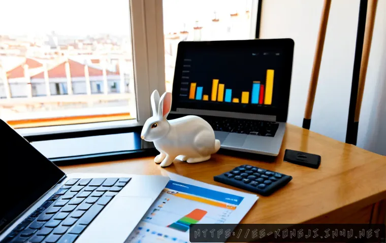 콩지래빗의 경제적 가치 분석 - Photorealistic Spanish small-business analysis scene, a charming white rabbit collectible figurine d...